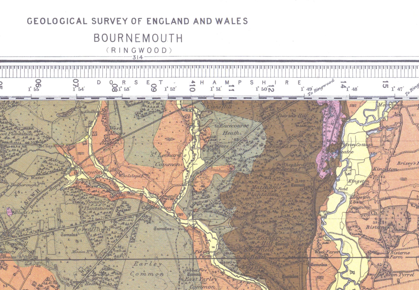 Bournemouth Vintage Geological Map Print ~ Poster Wall Art Decor