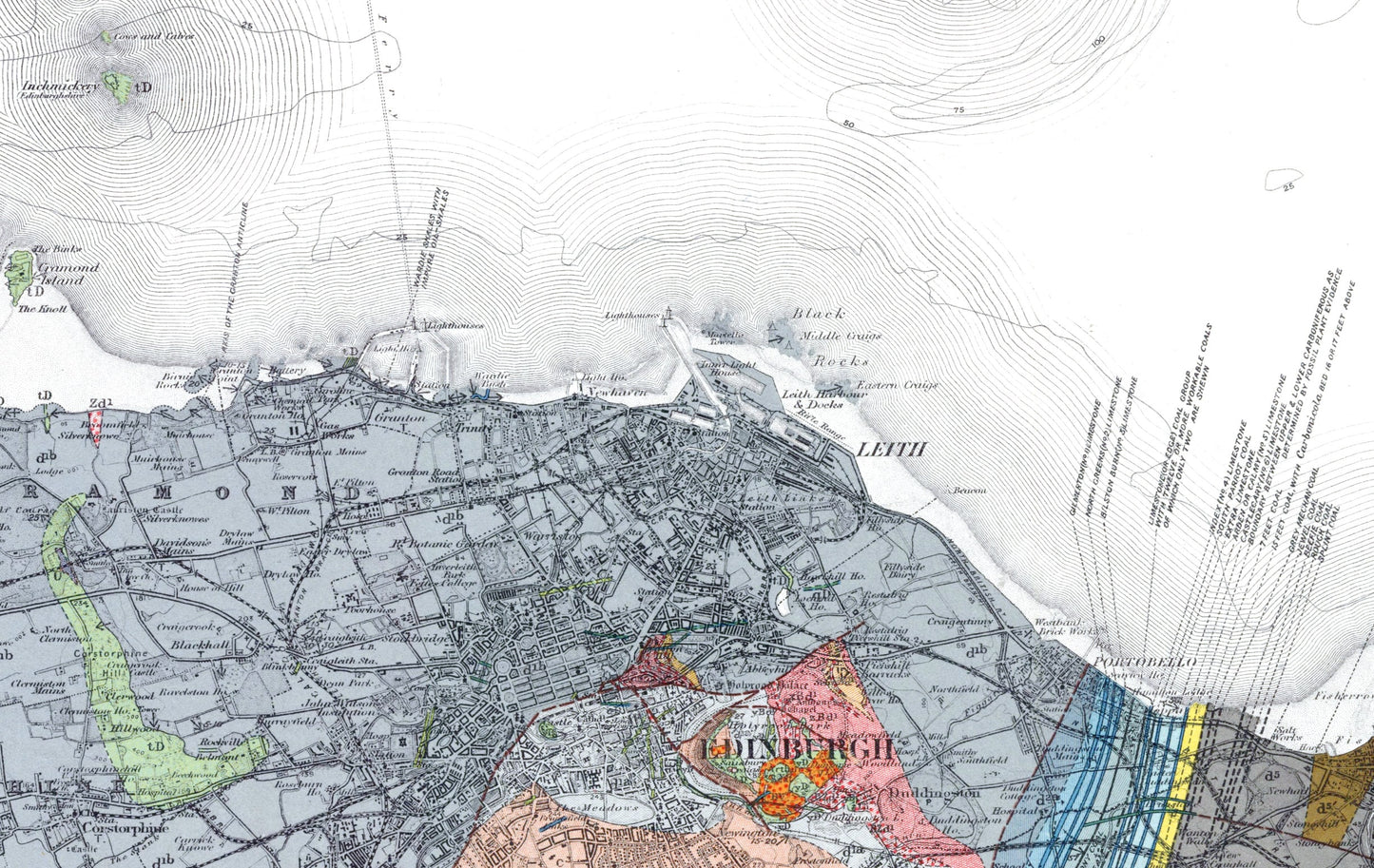Edinburgh Vintage Geological Map Print ~ Poster Wall Art Decor
