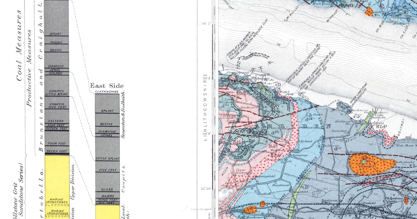 Edinburgh Vintage Geological Map Print ~ Poster Wall Art Decor