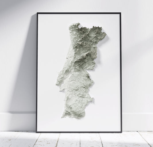 Portugal Map ~ 2D Minimalist Topographic Print ~ Shaded Relief Poster Wall Art Modern Decor