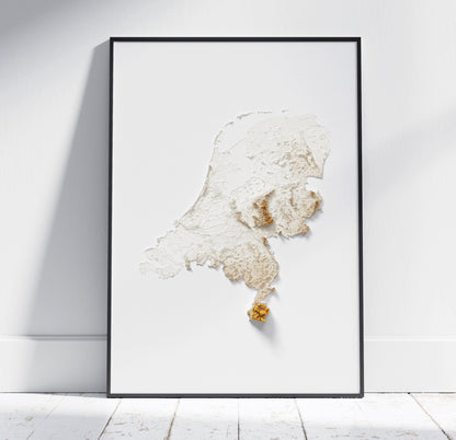 Netherlands Map ~ 2D Minimalist Topographic Print ~ Shaded Relief Poster Wall Art Modern Decor