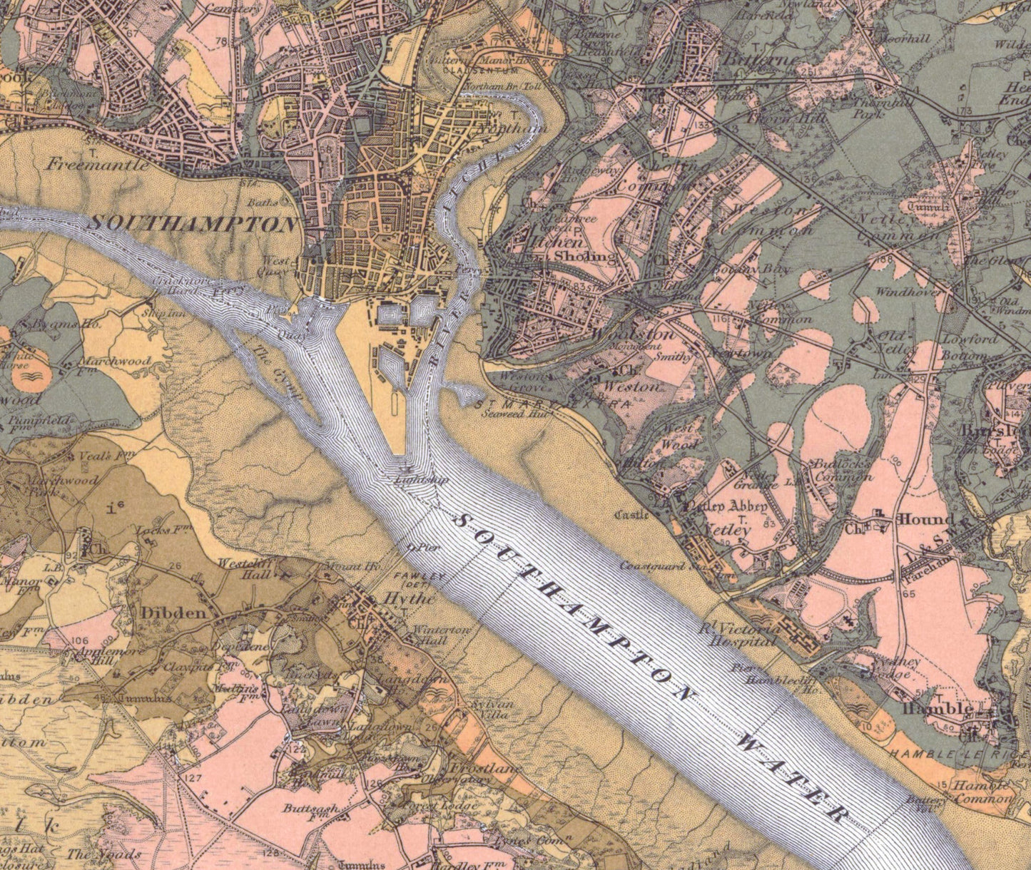 Southampton Vintage Geological Map Print ~ Poster Wall Art Decor