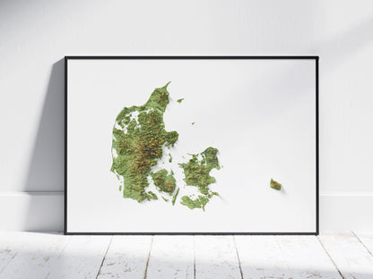 Denmark Map ~ 2D Topographic Print ~ Shaded Relief Poster Wall Art Modern Decor