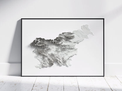 Slovenia Map ~ 2D Minimalist Topographic Print ~ Shaded Relief Poster Wall Art Modern Decor