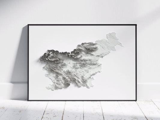 Slovenia Map ~ 2D Minimalist Topographic Print ~ Shaded Relief Poster Wall Art Modern Decor