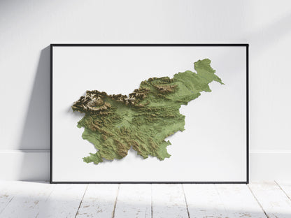 Slovenia Map ~ 2D Topographic Print ~ Shaded Relief Poster Wall Art Modern Decor