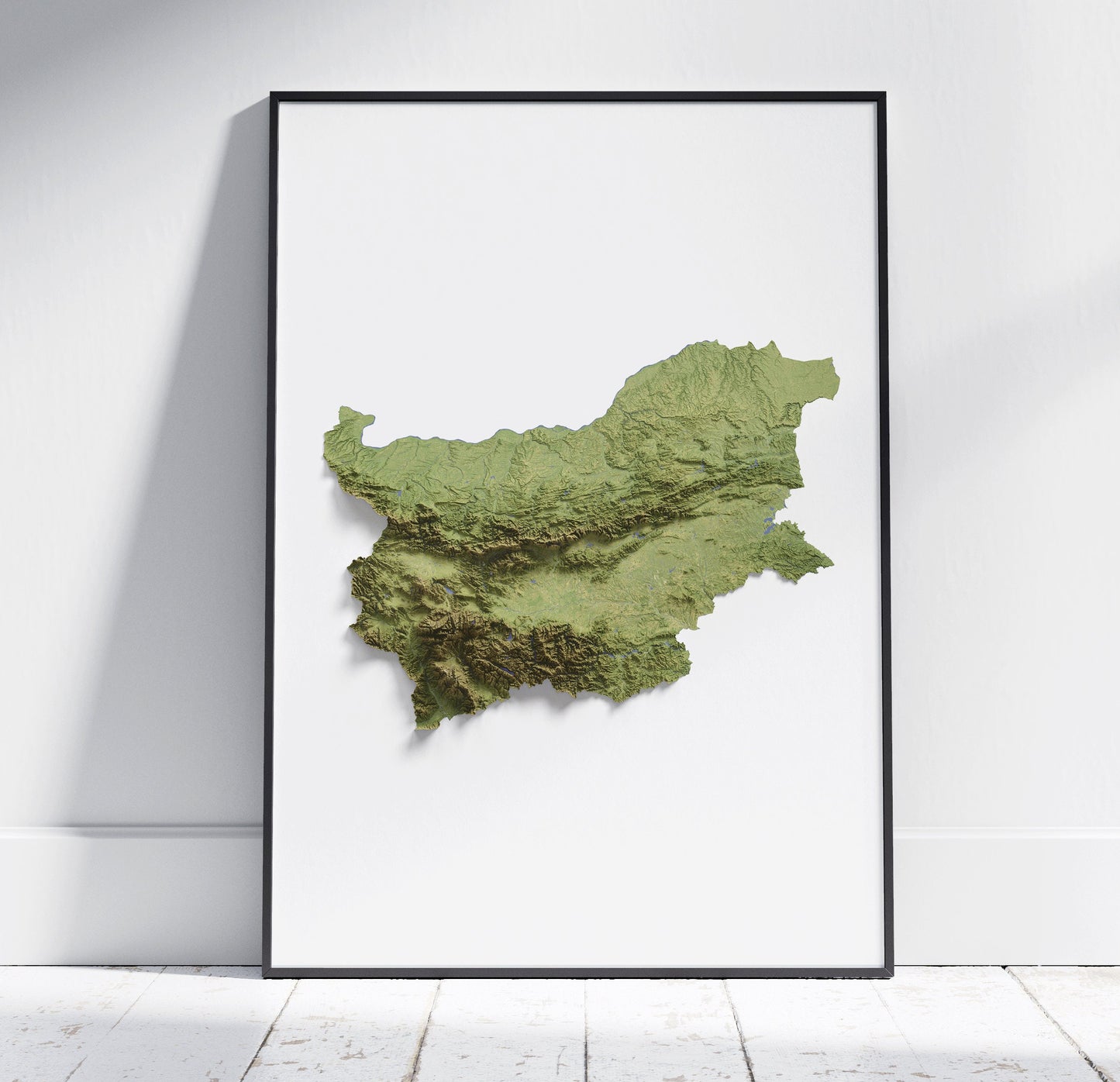 Bulgaria Map Print ~ 2D Topographic Relief ~ Shaded Poster Wall Art Modern Decor