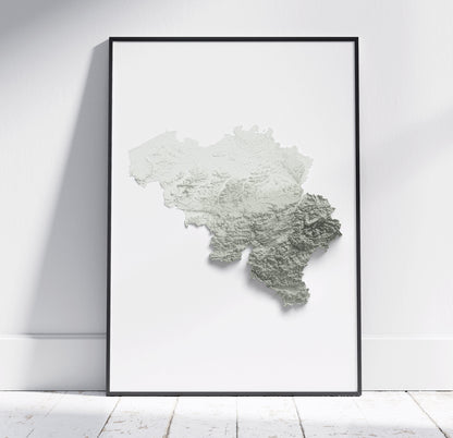 Belgium Map ~ 2D Minimalist Topographic Print ~ Shaded Relief Poster Wall Art Modern Decor