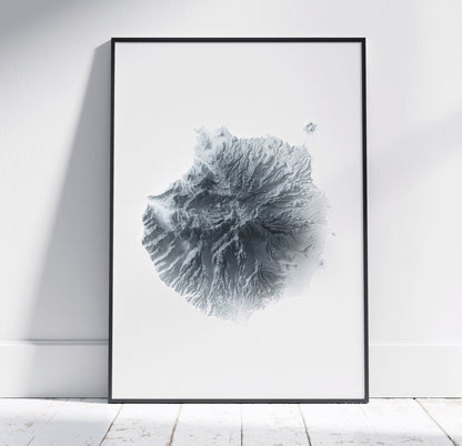 Gran Canaria Map ~ 2D Minimalist Topographic Print ~ Shaded Relief Poster Wall Art Modern Decor