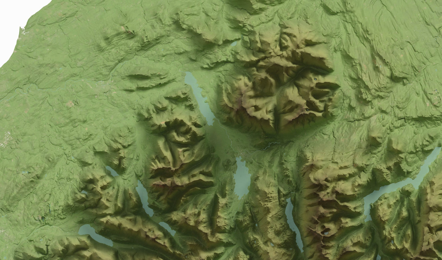 Cumbria 2D Relief Map Print ~ Topographic Shaded Relief