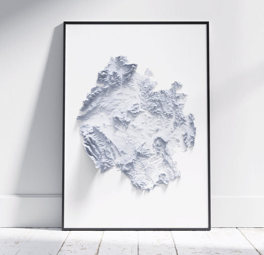 Herefordshire Map ~ 2D Minimalist Print ~ Topographic Shaded Relief