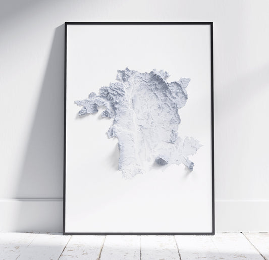 Worcestershire Map ~ 2D Minimalist Print ~ Topographic Shaded Relief