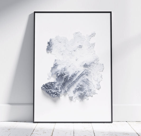 Staffordshire Map ~ 2D Minimalist Print ~ Topographic Shaded Relief