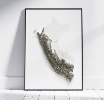 Peru Map ~ 2D Minimalist Topographic Relief Print ~ Shaded Relief