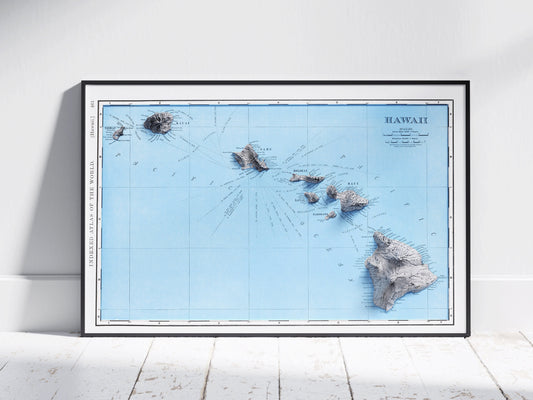 Hawaii Vintage 2D Relief Map Print ~ US State Fine Art Topographic Poster Wall Decor