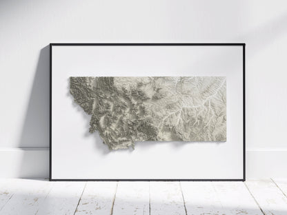 Montana Map ~ 2D Minimalist Topographic Relief Print ~ Shaded Relief