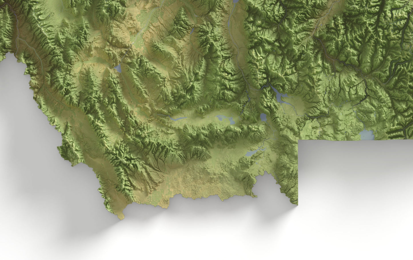 Montana Map ~ 2D Aerial Topographic Relief Print ~ Shaded Relief