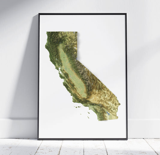 California Map ~ 2D Aerial Topographic Relief Print ~ Shaded Relief US State