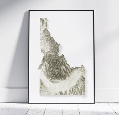 Idaho Map ~ 2D Minimalist Topographic Relief Print ~ Shaded Relief US State