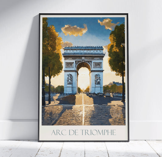 Arc de Triomphe, Paris Travel Print ~ Vintage Style Painting Poster France Classic Travel Wall Art Home Decor