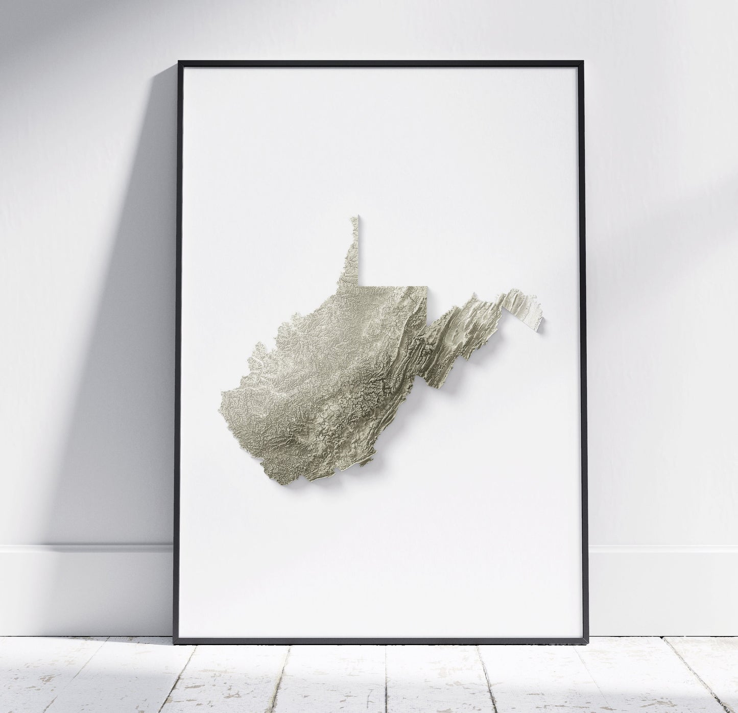 West Virginia Map ~ 2D Minimalist Topographic Relief Print ~ Shaded Relief US State Poster Wall Art Modern Decor