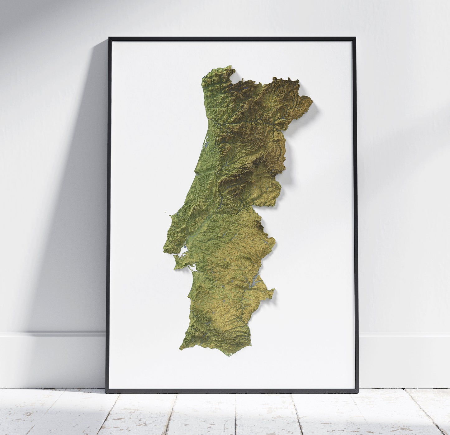 Portugal Map ~ 2D Topographic Relief Print ~ Shaded Poster Wall Art Modern Decor