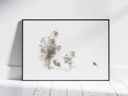 Denmark Map ~ 2D Minimalist Topographic Print ~ Shaded Relief Poster Wall Art Modern Decor