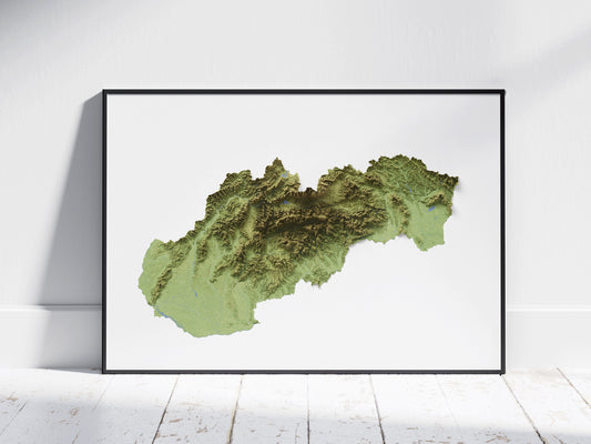 Slovakia Map ~ 2D Topographic Print ~ Shaded Relief Poster Wall Art Modern Decor