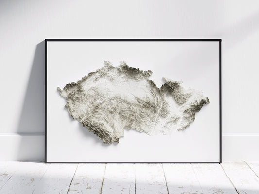 Czechia Map ~ 2D Minimalist Topographic Print ~ Shaded Relief Poster Wall Art Modern Decor