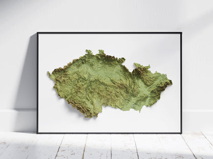 Czechia Map ~ 2D Topographic Print ~ Shaded Relief Poster Wall Art Modern Decor