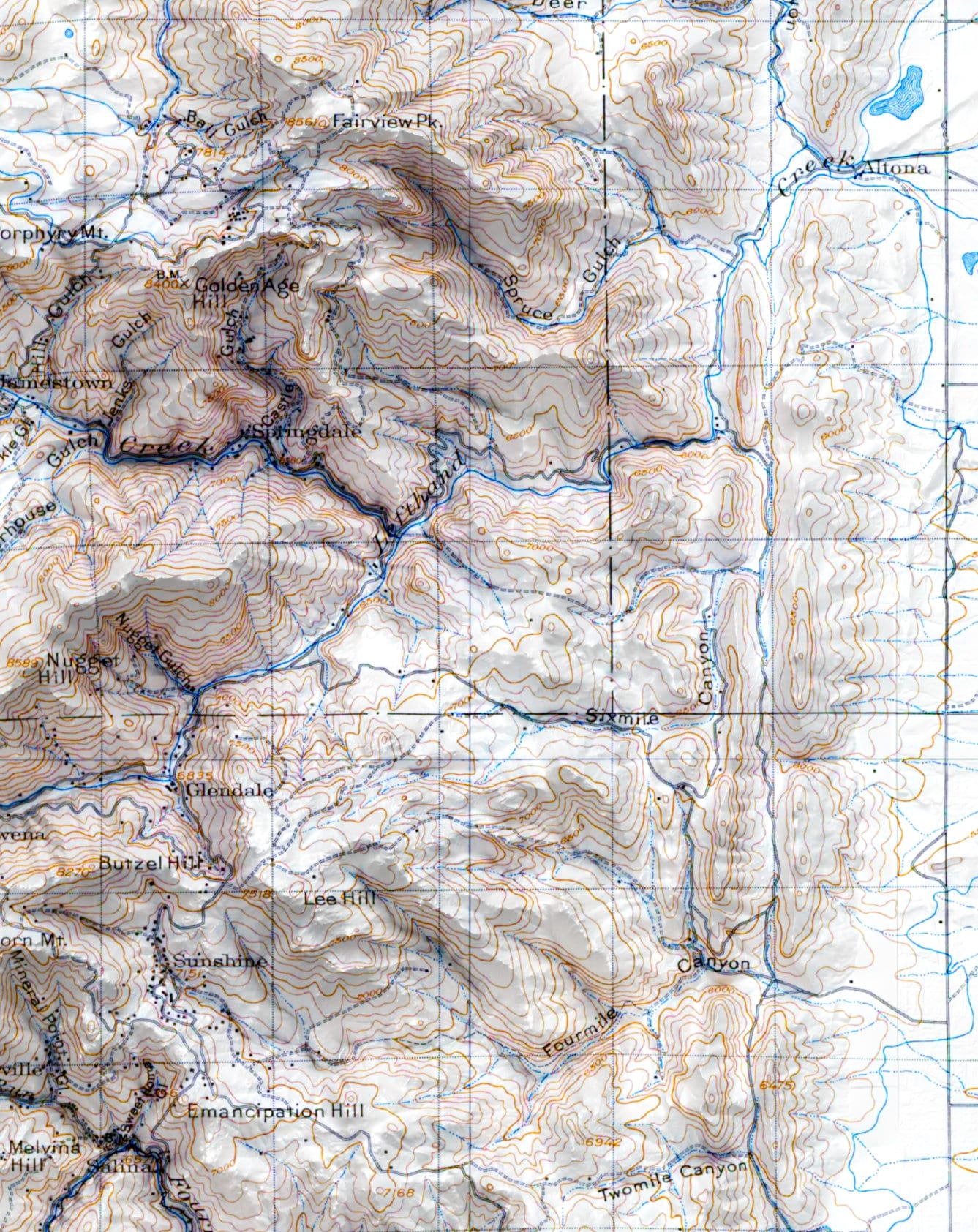 Boulder, Colorado Map ~ Vintage Shaded Relief 2D Print ~ Poster Wall Art Decor Topography