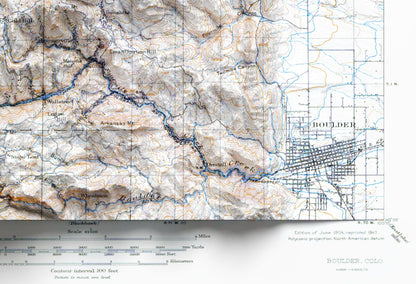 Boulder, Colorado Map ~ Vintage Shaded Relief 2D Print ~ Poster Wall Art Decor Topography