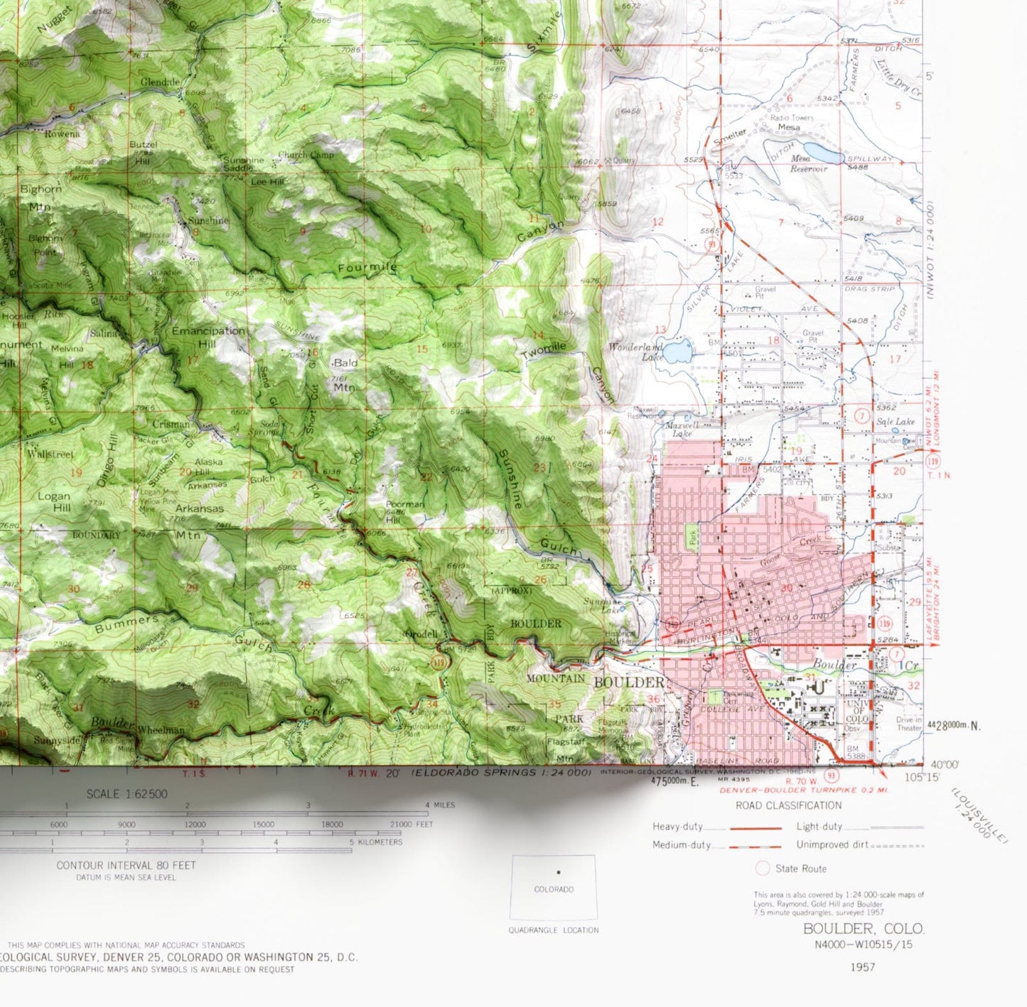 Boulder, Colorado Map ~ Vintage Shaded Relief 2D Print ~ Poster Wall Art Decor Topography