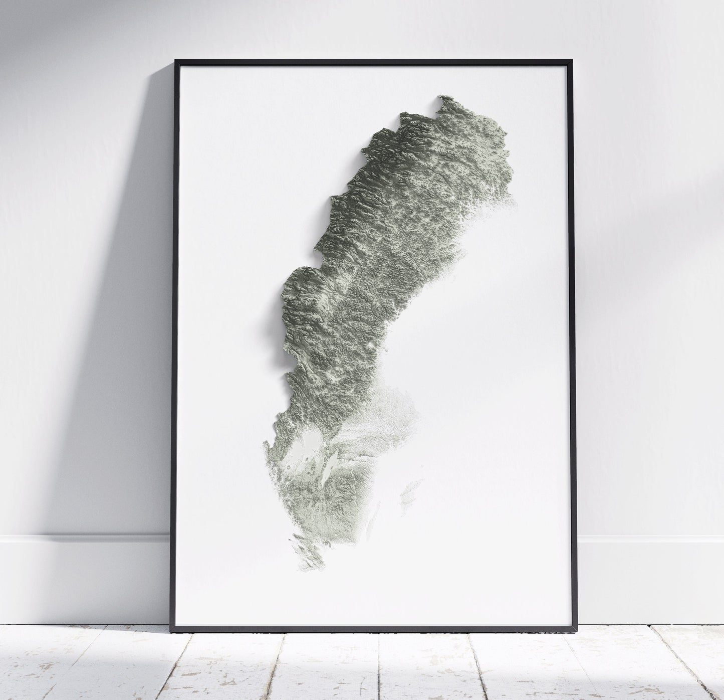 Sweden Map Print ~ 2D Minimalist Topographic ~ Shaded Relief Poster Wall Art Modern Decor