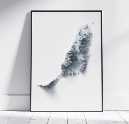 Fuerteventura Map ~ 2D Minimalist Topographic Print ~ Shaded Relief Poster Wall Art Modern Decor