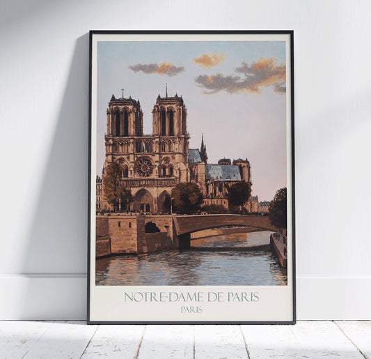 Paris Travel Print, Notre Dame Cathedral ~ Vintage Style Painting France Classic Travel Poster Wall Art Home Decor