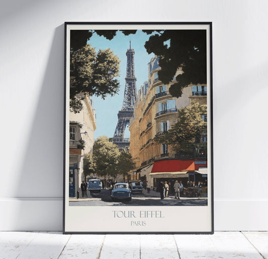 Paris Travel Print, Eiffel Tower ~ Cafe Vintage Style Painting France Classic Travel Poster Wall Art Home Decor