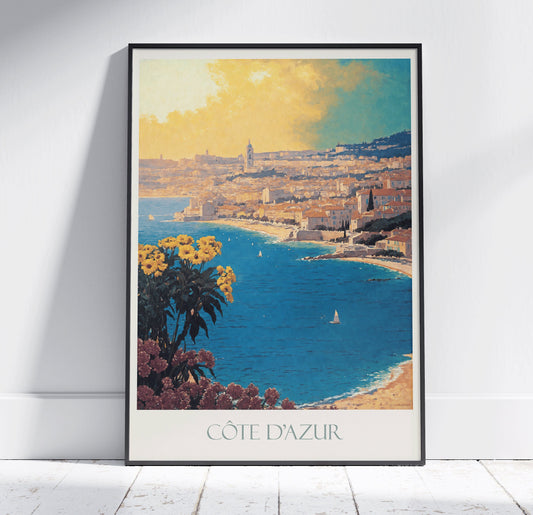 Côte d'Azur Travel Print ~ Vintage Style Painting French Riviera Classic France Travel Poster Wall Art Home Decor