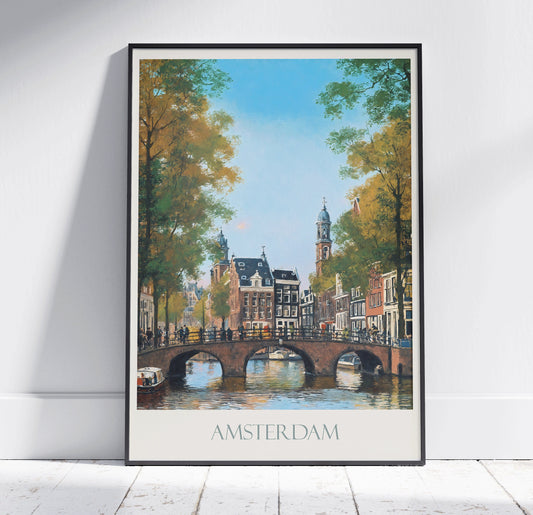 Amsterdam Travel Print ~ Vintage Style Painting Netherlands Classic Travel Poster Wall Art Home Decor