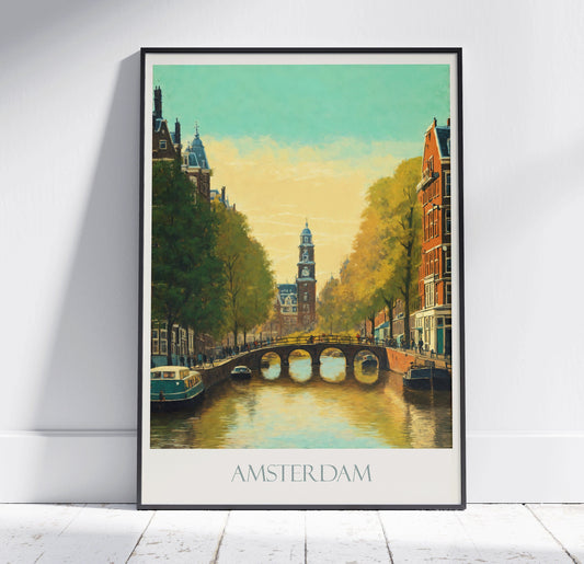 Amsterdam Travel Print ~ Vintage Style Painting Netherlands Classic Travel Poster Wall Art Home Decor