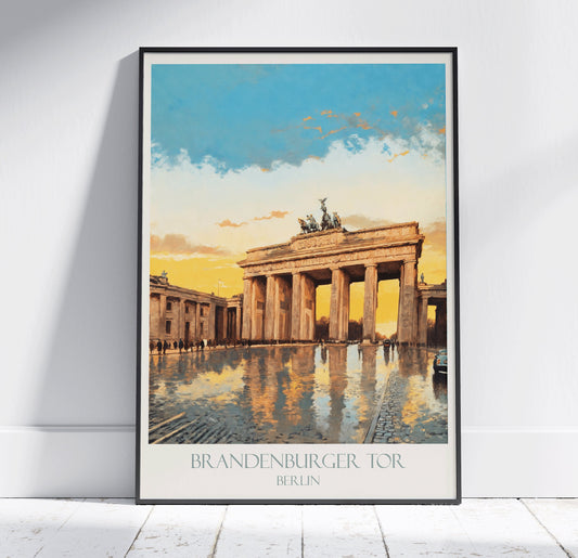 Berlin Travel Print, Brandenburg Gate ~ Vintage Style Painting Germany Classic Travel Poster Wall Art Home Decor