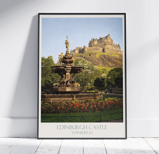 Edinburgh Travel Print, Edinburgh Castle ~ Vintage Style Painting Poster Classic Scotland Travel Wall Art Home Decor Gift