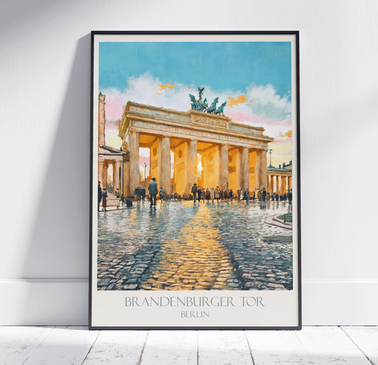 Berlin Travel Print, Brandenburg Gate ~ Vintage Style Painting Germany Classic Travel Poster Wall Art Home Decor