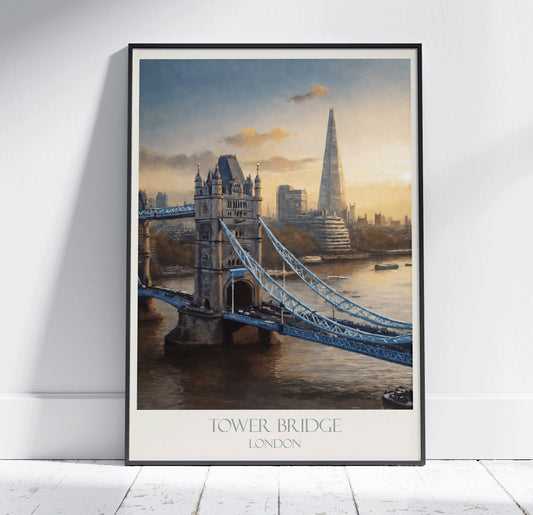 London Travel Print, Tower Bridge ~ Vintage Style Painting Poster Classic Travel Wall Art Home Decor Gift