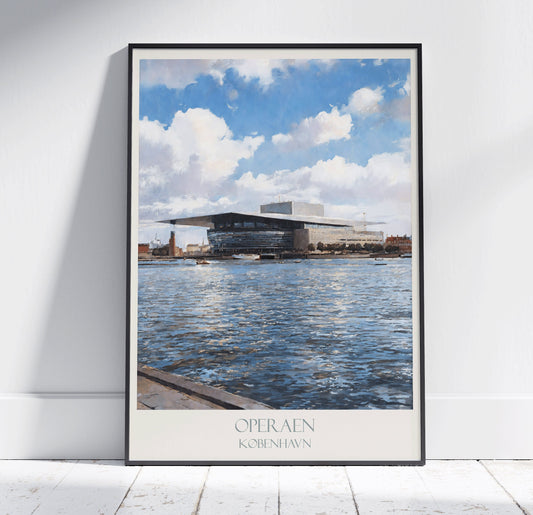 Copenhagen Travel Print, Operaen ~ Vintage Style Painting Classic Travel Poster Wall Art Home Decor