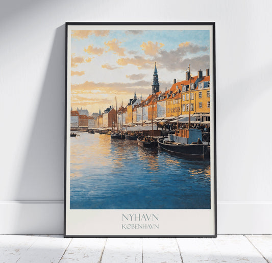 Copenhagen Travel Print, Nyhavn ~ Vintage Style Painting Classic Travel Poster Wall Art Home Decor