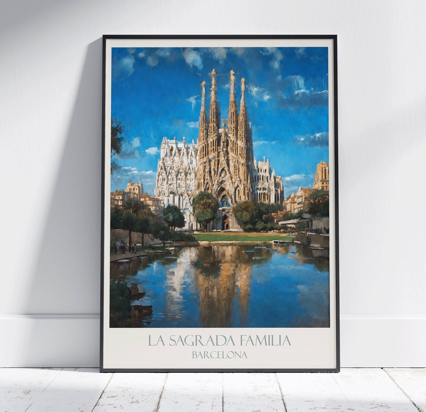 Barcelona Travel Print, La Sagrada Familia ~ Vintage Style Painting Classic Catalonia Spain Travel Poster Wall Art Home Decor