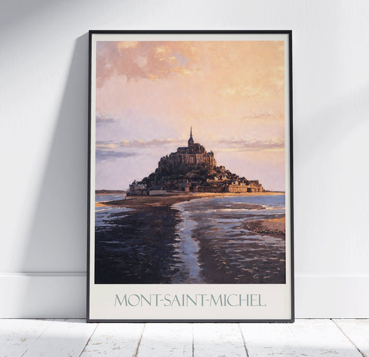 Mont Saint Michel Travel Print ~ Vintage Style Painting Normandy France Classic Travel Poster Wall Art Home Decor