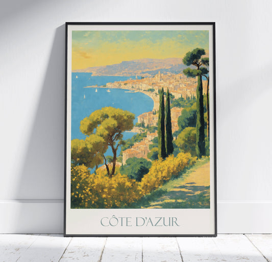 Côte d'Azur Travel Print ~ Vintage Style Painting France Classic Travel Poster Wall Art Home Decor