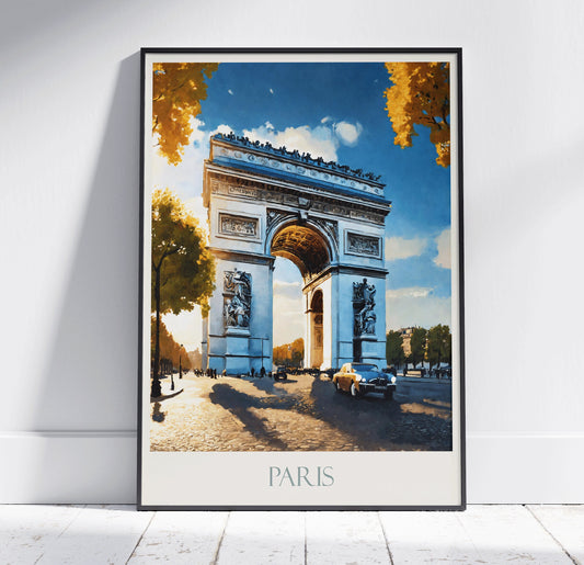 Arc de Triomphe, Paris Travel Print ~ Vintage Style Painting Poster France Classic Travel Wall Art Home Decor